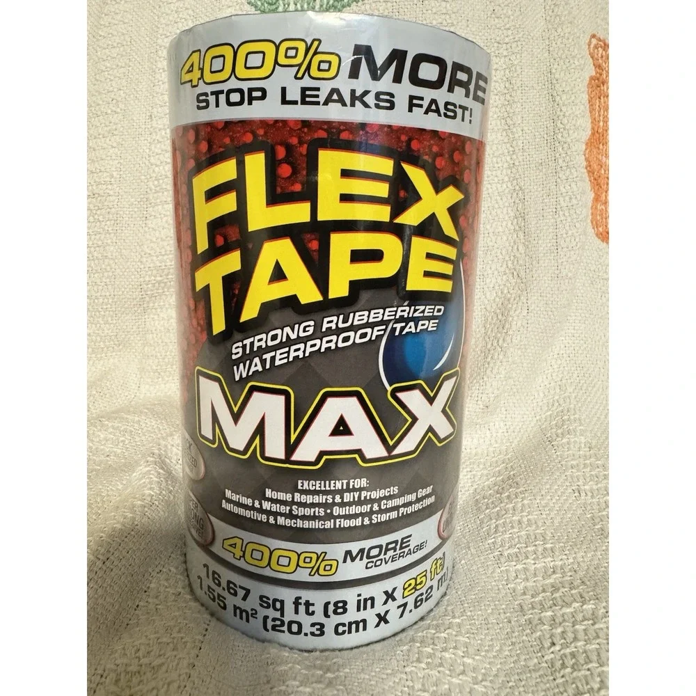 Flex Tape Max 8 x 25 Ft Roll Strong Rubberized Waterproof Tape Black New